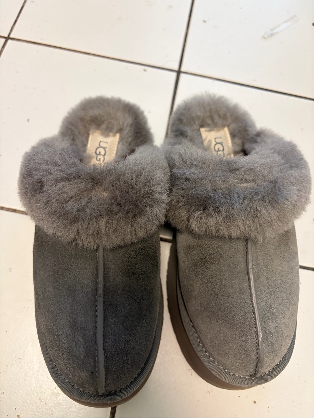 Ugg Australia Gray Suede Shearling Clog Slippers